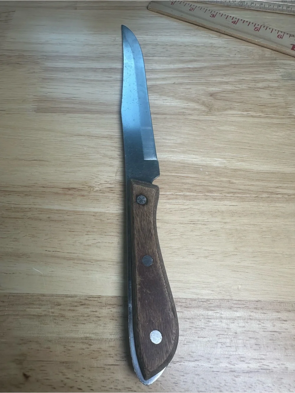 Vintage emperor steel Wood-Handle Carving Knife triple rivets 1970s
